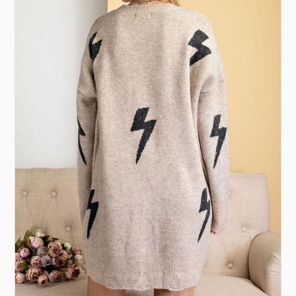 easel Dresses Easel Tan Cecilia Lightning Bolt Sweater Tunic Dress